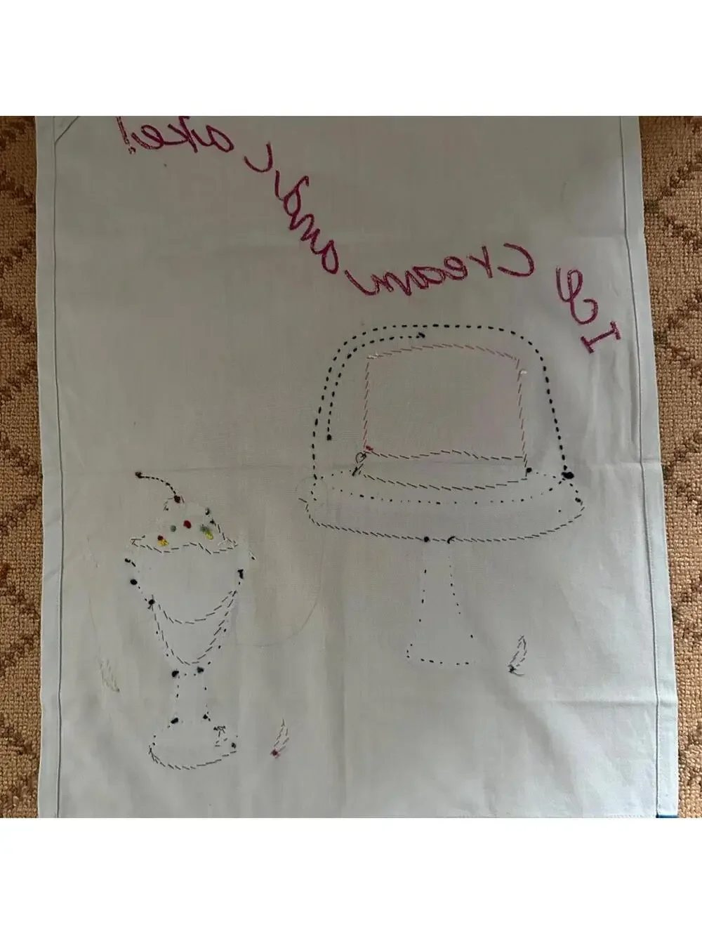 Vintage Sur La Table Embroidered Appliqué Dessert themed Tea Towel set of 2 NWOT
